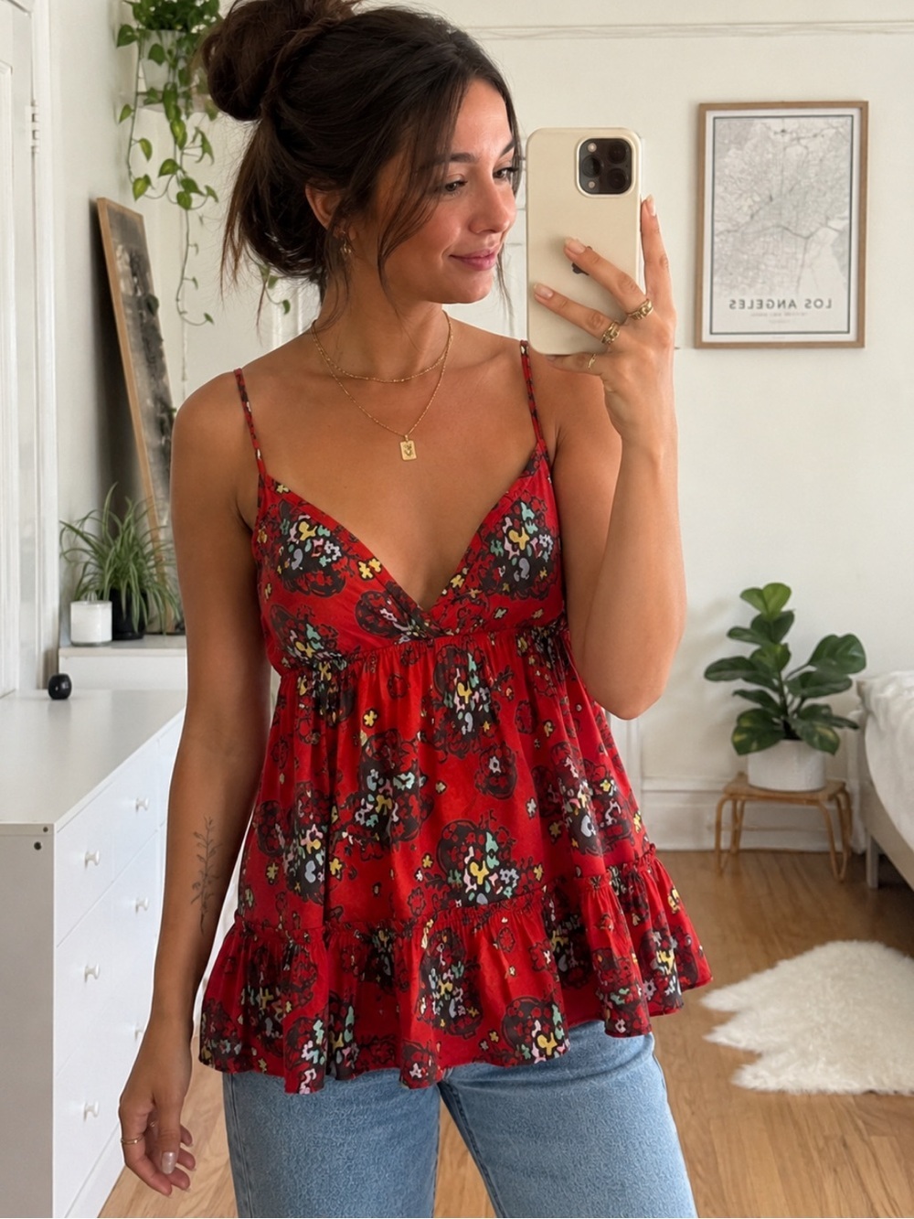 Topshop Flowy Floral Tank Top Red Orange
Size 8
